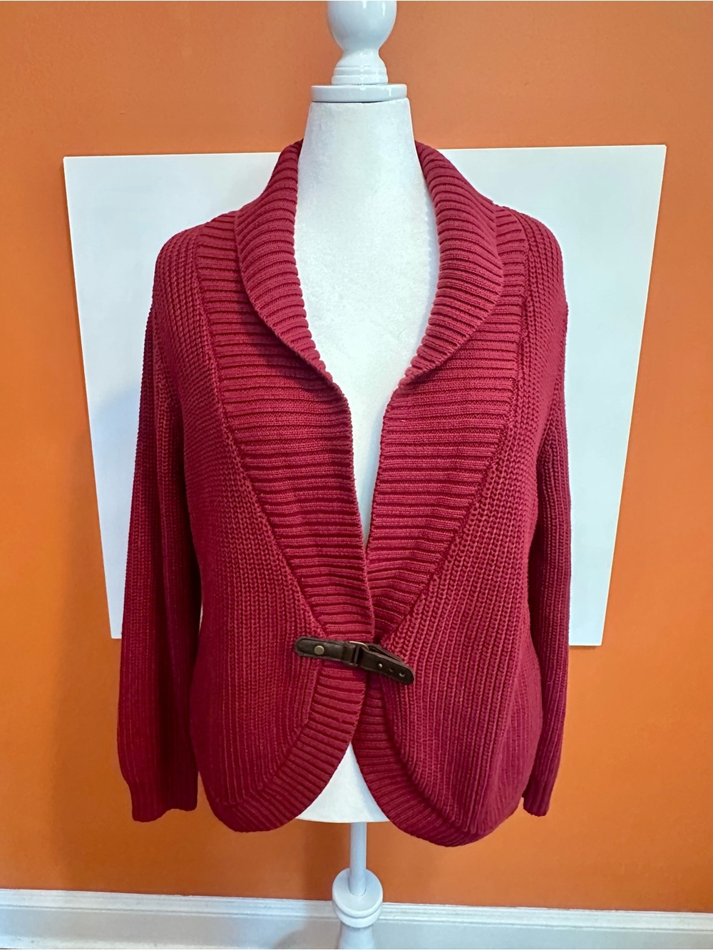 NWT Orvis Burgundy Cottage Cotton Cable Knit Buckle Cardigan Sweater XL